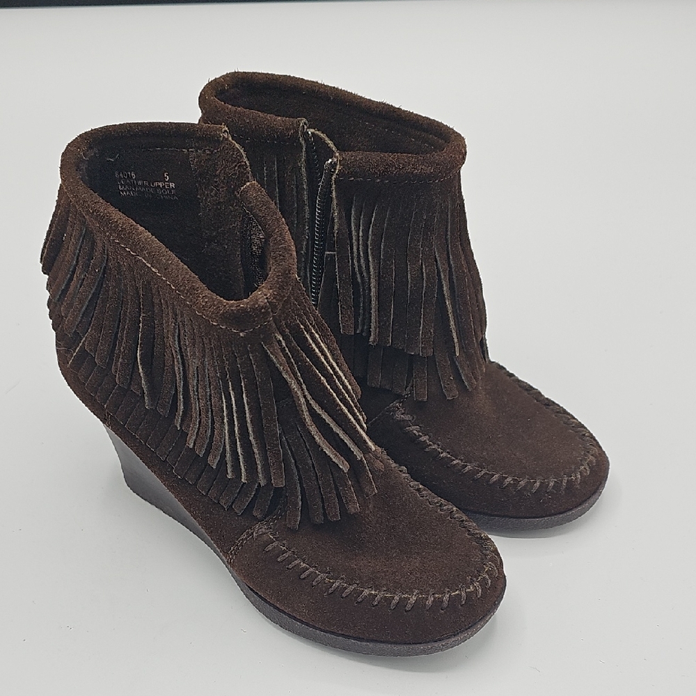 Minnetonka Dark Brown Fringe Ankle Booties
